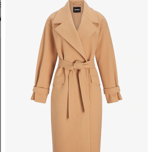 Express Belted Wrap Front Faux Wool Coat size Large winter jacket heavy NWT - Picture 5 of 10